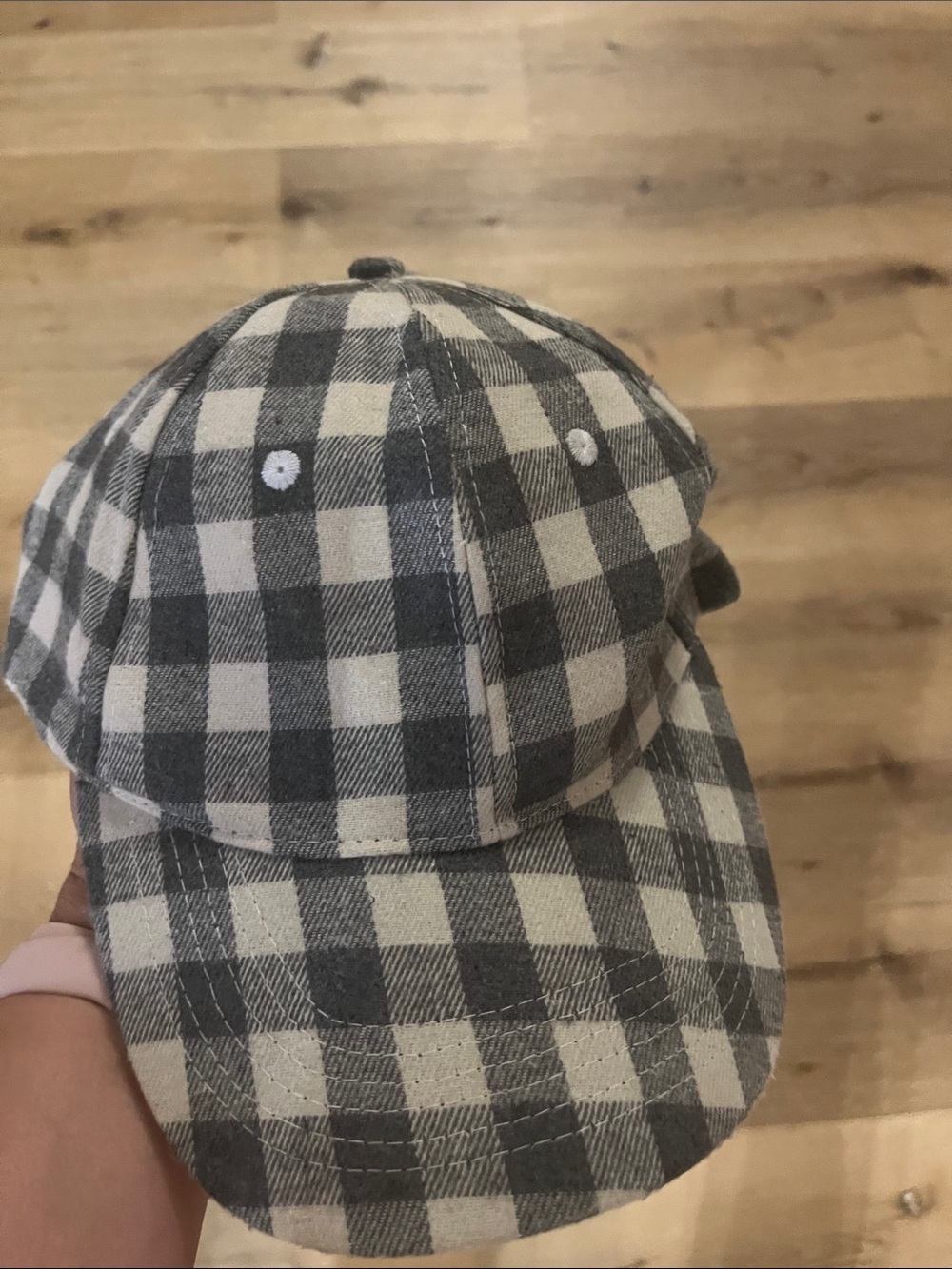 Plaid Baseball Cap in Gray and Cream - Unbranded